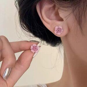 Pink Rose Stud Earrings